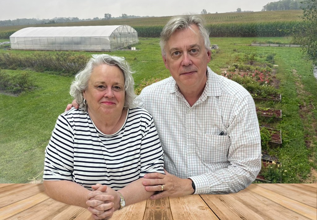 Carl and MaryAnne in front of flower farm